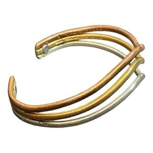Stylish Rainbow Wave Copper, Brass & Silver Cuff Bracelet